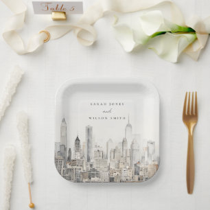 Minimal New York City Skyline Watercolor Wedding Pappteller