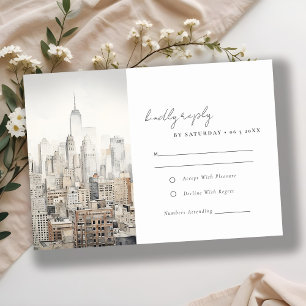 Minimal New York City Skyline Watercolor Wedding RSVP Karte