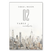 Minimal New York City Skyline Watercolor Wedding Tischnummer (Rückseite)