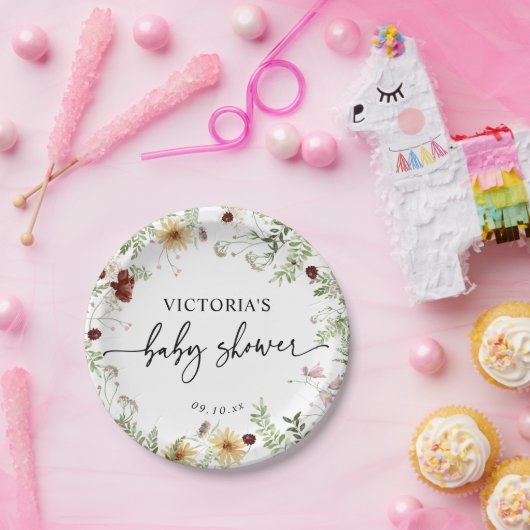 Minimal Niedlich Boho Wildblume Greenery Baby Dusc Pappteller (Party)