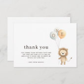 Minimal Niedlich Little Lion 3 Balloons Geburtstag Dankeskarte (Vorne/Hinten)