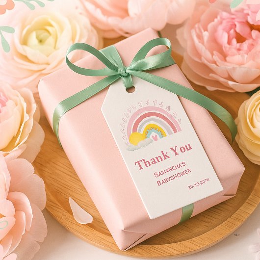 Minimal Niedlich Pink Rainbow Sun Baby Dusche Dank Geschenkanhänger