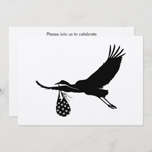 Minimal Niedlich Stork Unisex Kinderdusche Einladu (Vorne/Hinten)