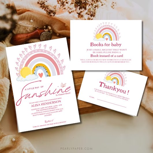 Minimal Niedliche Rainbow Sun Pink Baby Books für Einladung