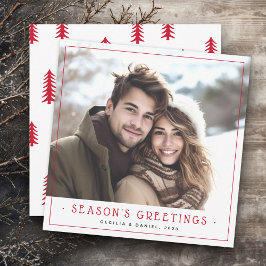 Minimal niedliche Weihnachtsbäume Foto rot weiß Feiertagskarte