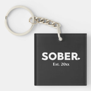Minimal nüchtern mit Herz und Sobriety Datum Schlüsselanhänger