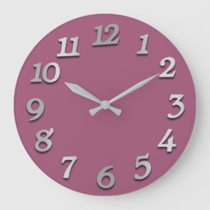 Minimal Numbers Gray Silver Grey Pink Mauve 3d Große Wanduhr