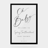 Minimal Oh Baby Black Brush Script Baby Dusche Acrylschild (Vorderseite)