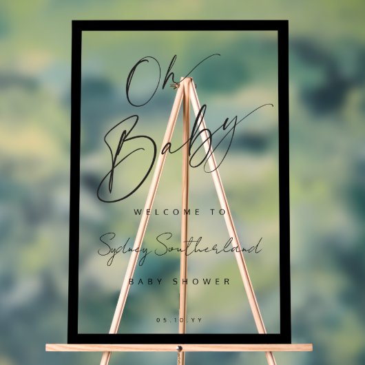 Minimal Oh Baby Black Brush Script Baby Dusche Acrylschild (Neutral)