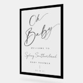 Minimal Oh Baby Black Brush Script Baby Dusche Acrylschild (Winkel)