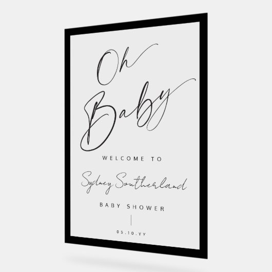Minimal Oh Baby Black Brush Script Baby Dusche Acrylschild (Winkel)