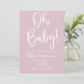 Minimal Oh Baby! Pink Baby Girl Babydusche Einladung (Stehend Vorderseite)
