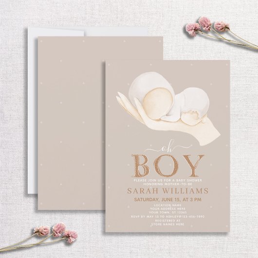 Minimal Oh Boy Pastel Illustration Baby Shower Einladung