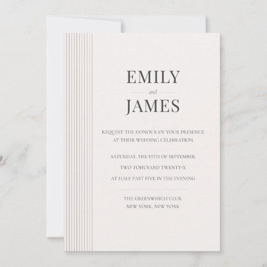 Minimal Old Money Brown Stripe and Ivory Wedding  Einladung (Vorderseite)