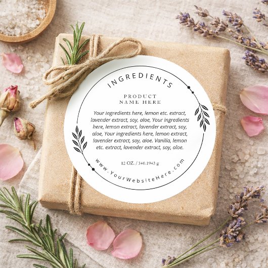 Minimal Olive Branch Wreath Ingredients Label Runder Aufkleber