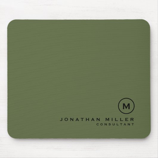 Minimal Olive Classic Monogramm Mousepad (Vorne)