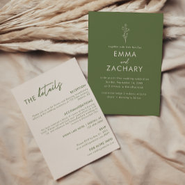 Minimal Olive Green All-in-One Hochzeit Einladung