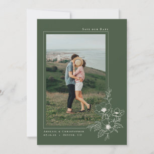 Minimal Olive Green Anemone Kunst, Dichtung und Mu Save The Date