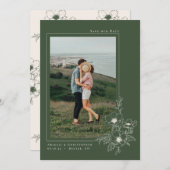 Minimal Olive Green Anemone Kunst, Dichtung und Mu Save The Date (Vorne/Hinten)