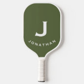 Minimal Olive Green Classic Monogramm Pickleball Schläger (Rückseite)