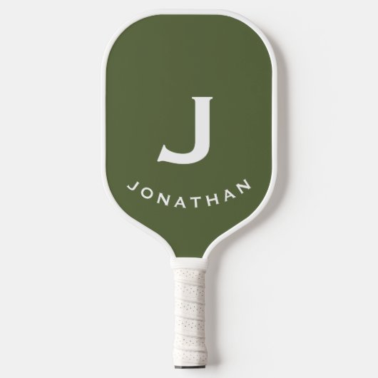 Minimal Olive Green Classic Monogramm Pickleball Schläger (Vorderseite)