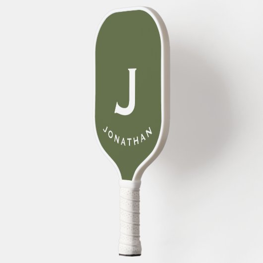 Minimal Olive Green Classic Monogramm Pickleball Schläger (Links)