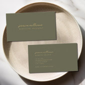 Minimal Olive Green Gold Script Visitenkarte