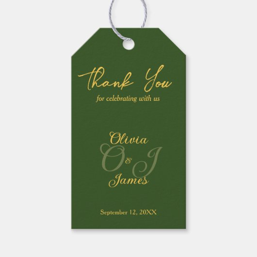 Minimal Olive Green und Gold Wedding Vielen Dank Geschenkanhänger (Vorderseite)