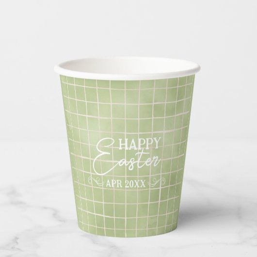 Minimal Olive Green Watercolor Kariert Ostern Pappbecher (Vorderseite)