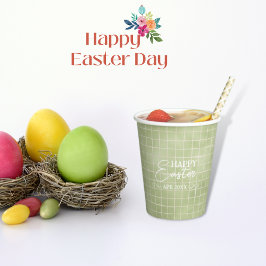 Minimal Olive Green Watercolor Kariert Ostern Pappbecher