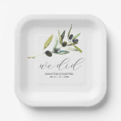 Minimal Olive Paper Teller Botanische Vegetation (Vorderseite)