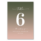 Minimal Ombre Dark Forest Green & Pink Wedding Tischnummer (Rückseite)