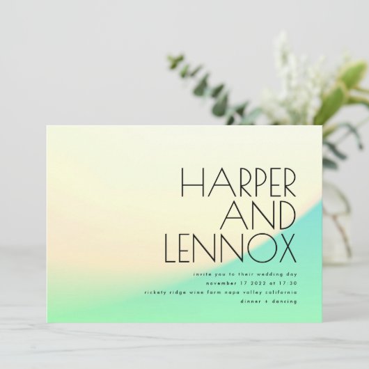 Minimal Ombre Gradient Gelb Grün tropisch Einladung (Stehend Vorderseite)