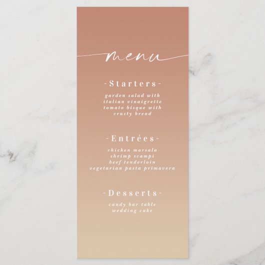 Minimal Ombre Yellow Gold & Terra Cotta Wedding Menükarte (Vorderseite)