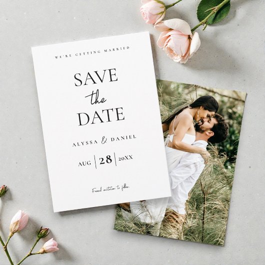 Minimal One Photo Modern QR code wedding website Save The Date