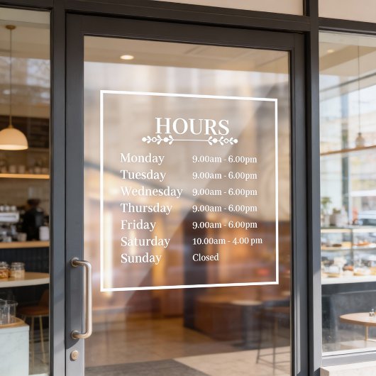 Minimal Opening Hours Transparent Window Cling  Fensteraufkleber