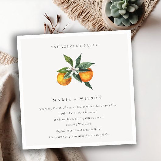 Minimal Orange Boho Botanische Verlobung laden ein Dankeskarte
