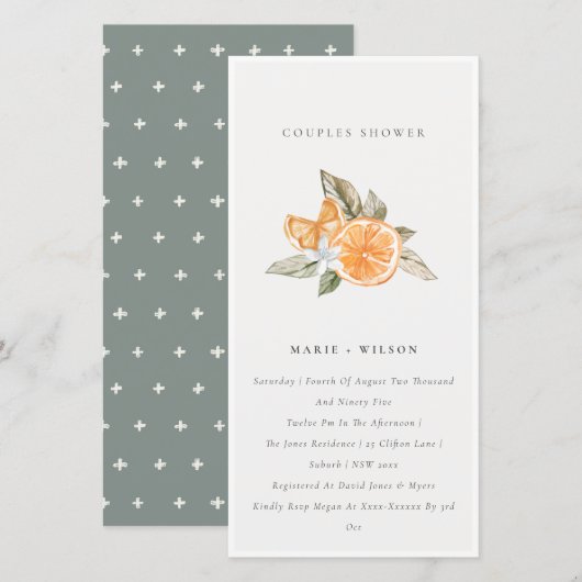 Minimal Orange Boho Foliage Couples Dusche laden Dankeskarte (Vorne/Hinten)