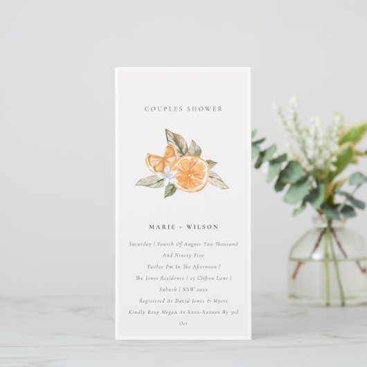 Minimal Orange Boho Foliage Couples Dusche laden Dankeskarte (Stehend Vorderseite)