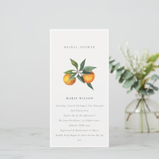 Minimal Orange Botanical Boho Brautparty Einladung (Stehend Vorderseite)