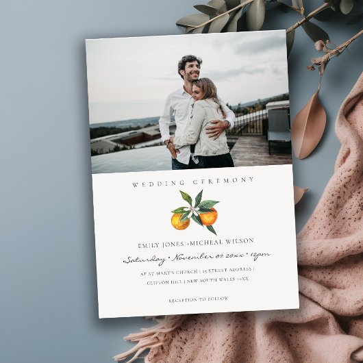 Minimal Orange Botanical Boho Foto Hochzeit Einlad Dankeskarte