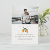 Minimal Orange Botanical Boho Foto Hochzeit Einlad Dankeskarte (Stehend Vorderseite)