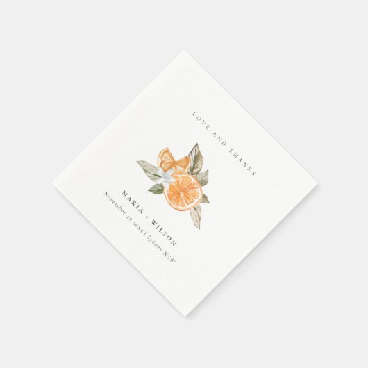 Minimal Orange Botanical Boho Liebe Dank Hochzeit Serviette (Ecke)