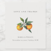 Minimal Orange Botanical Boho Liebe Dank Hochzeit Weinetikett (Einzelnes Label)