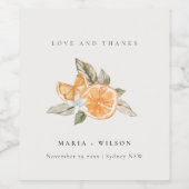 Minimal Orange Botanical Boho Liebe Dank Hochzeit Weinetikett (Einzelnes Label)
