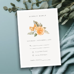 Minimal Orange Botanical Boho Wedding RSVP Karte