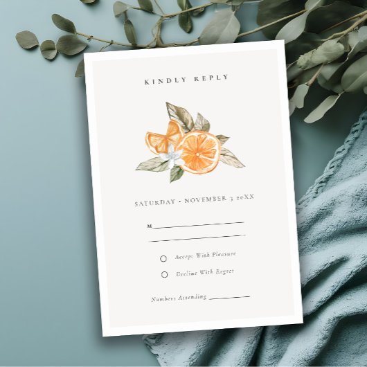 Minimal Orange Botanical Boho Wedding RSVP Karte