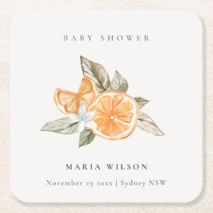 Minimal Orange Botanische Leafy Boho Babydusche Rechteckiger Pappuntersetzer