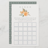 Minimal Orange Botanisches Brautparty Bingo Spiel (Vorne/Hinten)