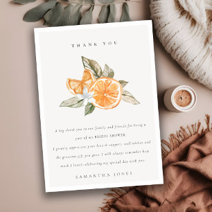 Minimal Orange Lemon Botanical Boho Brautparty Dankeskarte